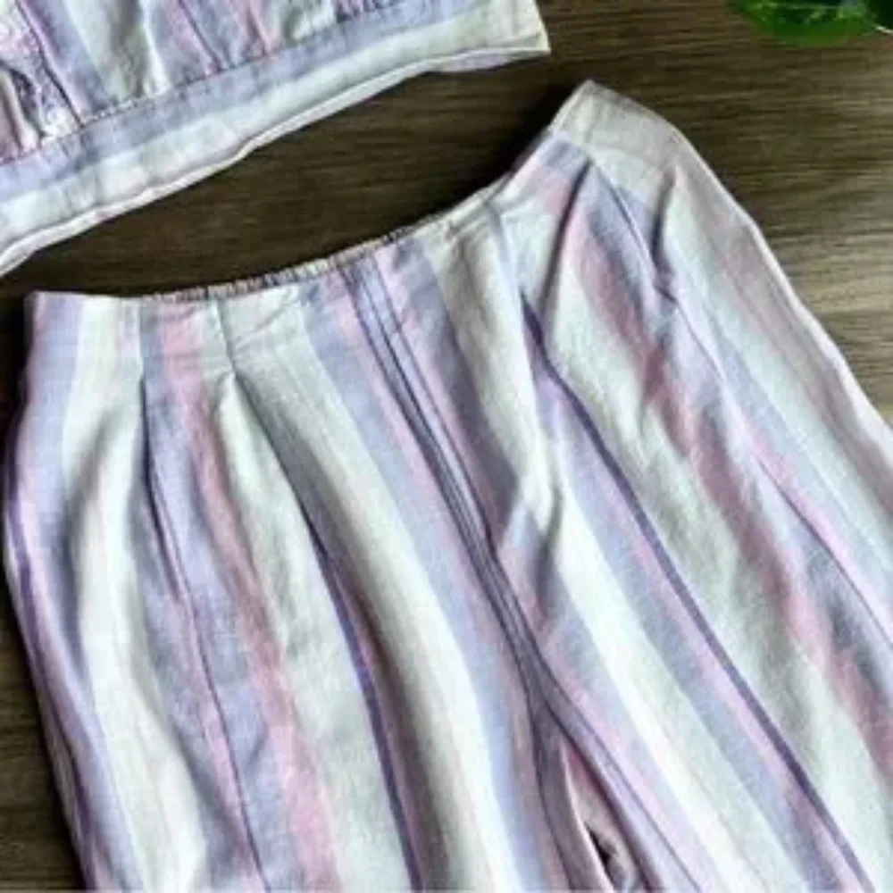 Olivia Kay Girls Set Ruffle Crop Top and Wide Leg Pants Pastel Stripes Size L/XL